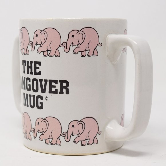 Vintage Hangover Mug Double Handle Pink Elephants Korea 1983 Chadwick Miller Gag - Picture 2 of 14